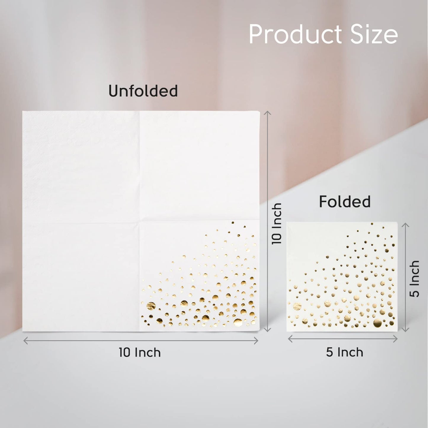 Stylish Gold Cocktail Napkins, 100 Disposable Party Napkins, Gold Dessert Napkins, 3-Ply, 5x5 Inch White and Gold Napkins, Disposable Wedding Cocktail Napkins, Party, Shower or Gold Beverage Napkins