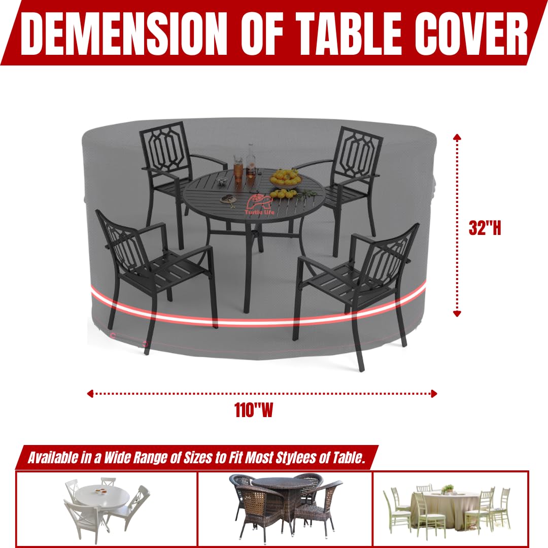 Turtle Life Patio Furniture Sets Cover, Heavry Duty Round Outdoor Dinning Table and Chairs Cover, Anti-Fading Cover for Outdoor Furniture Set, Black, Dia 110" x 32" H
