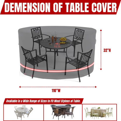 Turtle Life Patio Furniture Sets Cover, Heavry Duty Round Outdoor Dinning Table and Chairs Cover, Anti-Fading Cover for Outdoor Furniture Set, Black, Dia 110" x 32" H