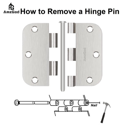 AmzGod Door Hinges Brushed Nickel - 3 Pack Satin Nickel 3.5 Inch Rounded Interior Door Hinges with 5/8" Radius - Flat Iron Residential Standard 3 1/2 Inches Silver Door Hardware