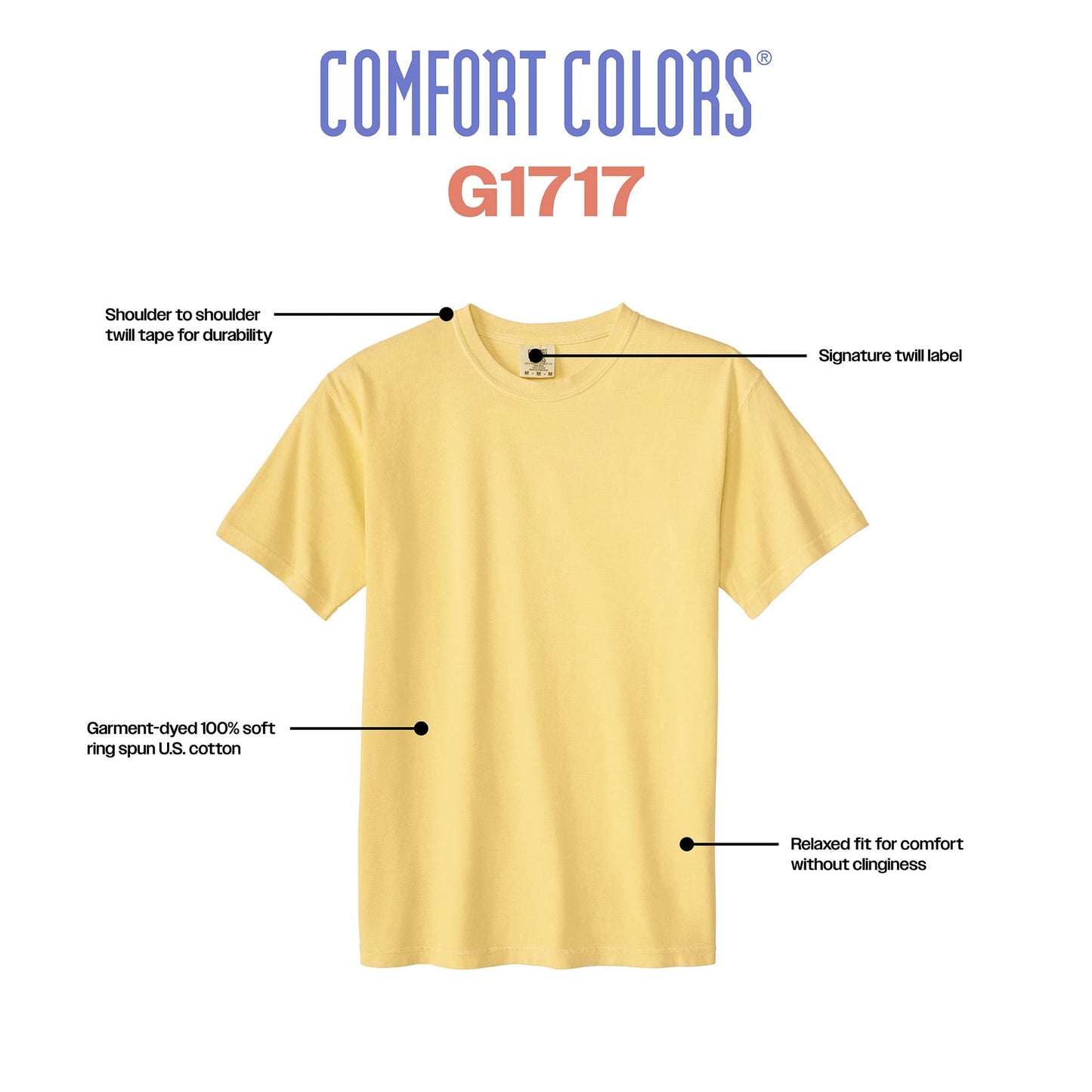Comfort Colors Adult Short Sleeve Tee, Style G1717, Black (1-pack), Large