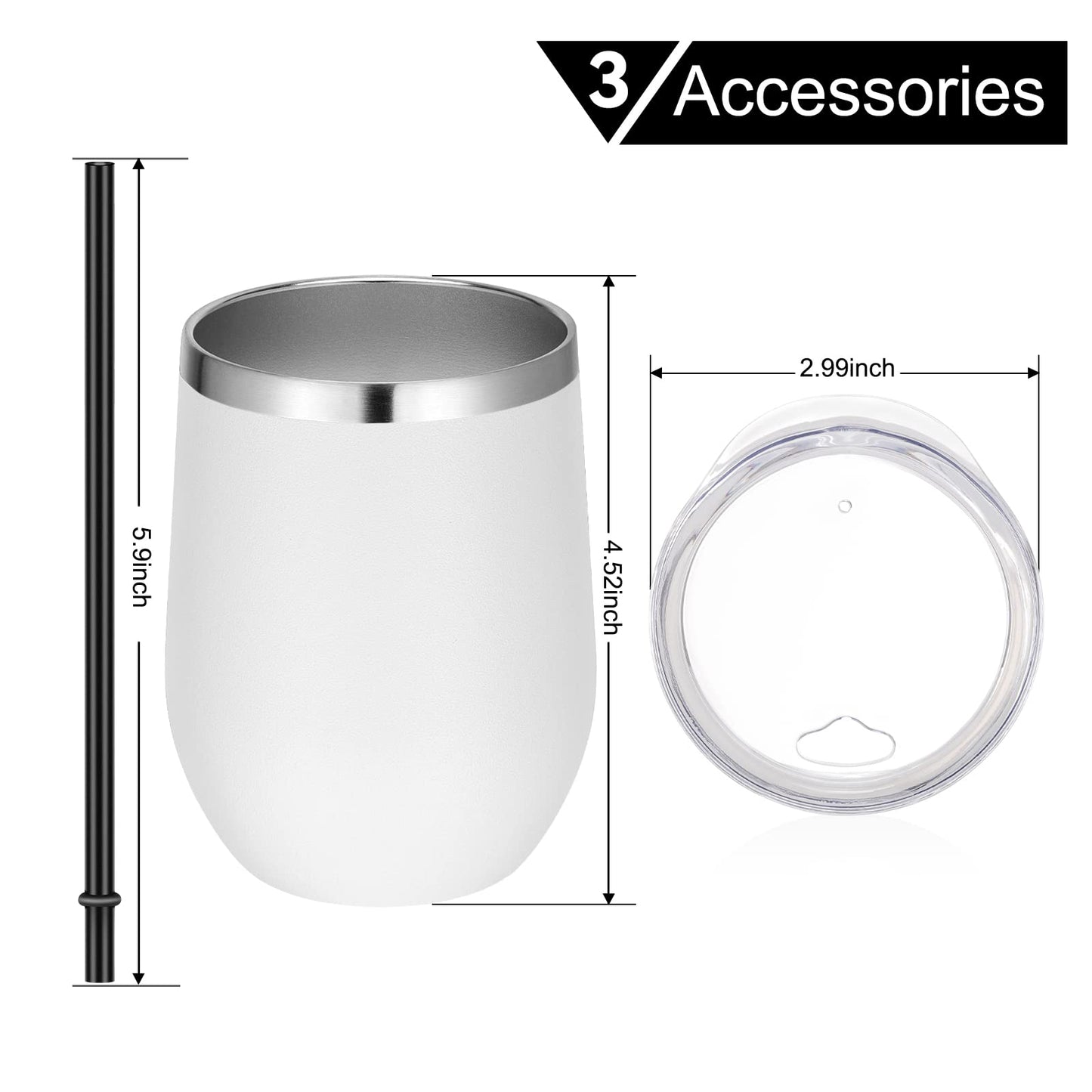 VEGOND Wine Tumblers Bulk 12 Pack, 12oz Stainless Steel Stemless Wine Glass with Lids and Straws, Double Wall Vacuum Insulated Tumbler Cup, Coffee Mug for Cold Hot Drinks