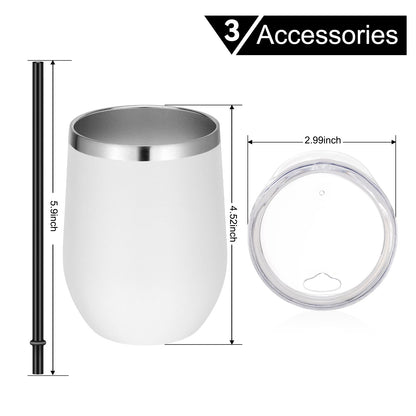 VEGOND Wine Tumblers Bulk 12 Pack, 12oz Stainless Steel Stemless Wine Glass with Lids and Straws, Double Wall Vacuum Insulated Tumbler Cup, Coffee Mug for Cold Hot Drinks