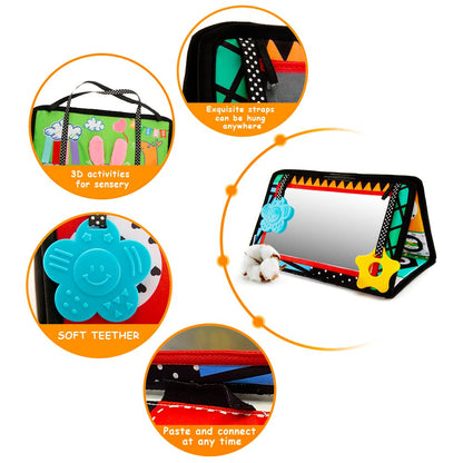 beetoy Tummy Time Baby Mirror Toys with Black and White Pattern, High Contrast 3D Activity Play Crinkle Toys Baby Mirror for Newborn 0 3 6 Months