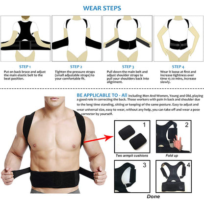 Thoracic Back Brace Posture Corrector - Magnetic Support for Neck Shoulder Upper and Lower Back Pain Relief - Perfect Posture Brace for Cervical Lumbar Spine - Fully Adjustable Belt (Black, Medium)