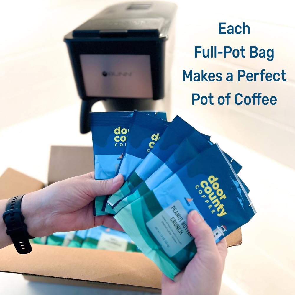 Gourmet Flavored Coffee Sampler Pack - 10 Bags of Unique Flavored Coffees – 100% Specialty Grade 1 Arabica -1.5 oz Full-Pot Bags - Roasted by Door County Coffee