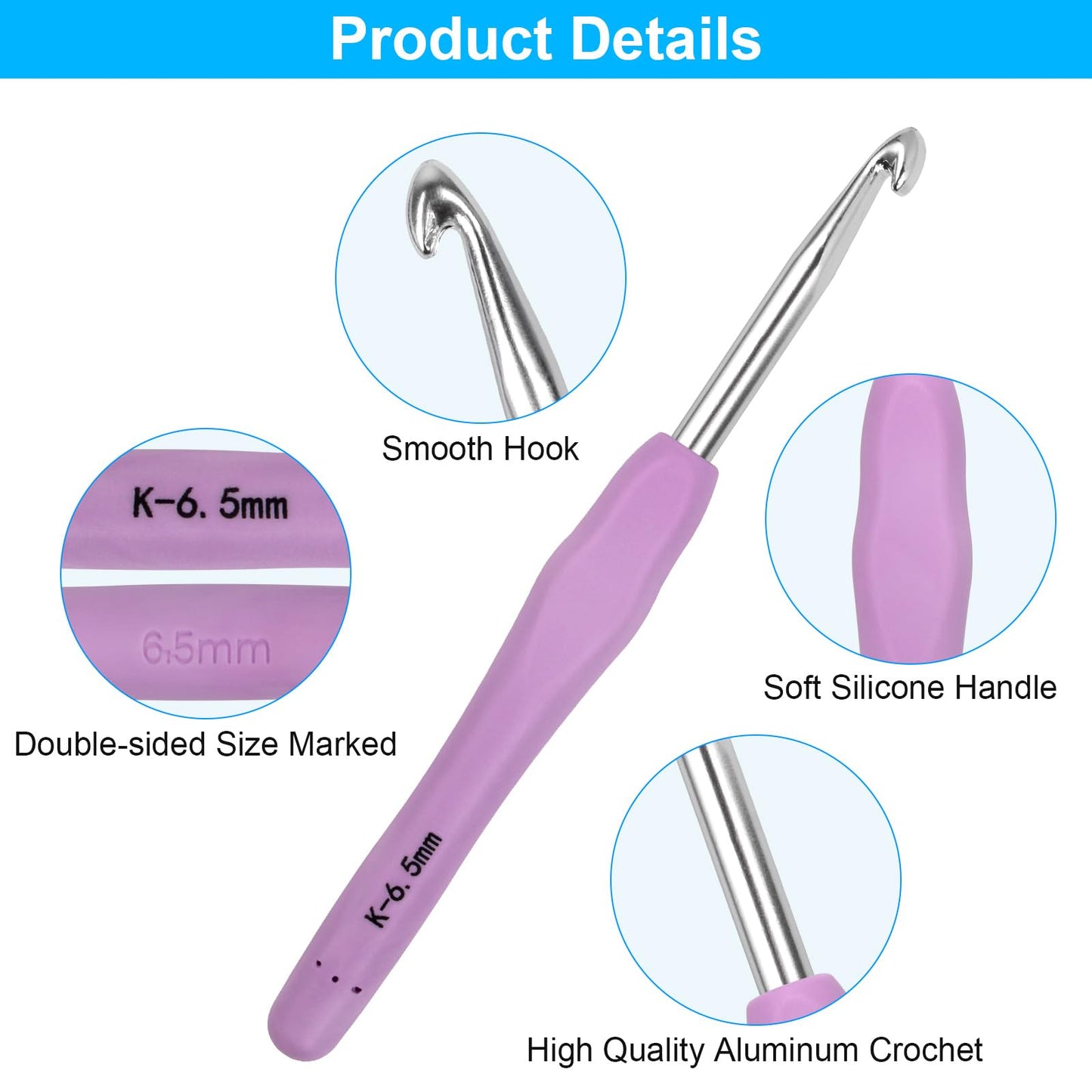 Crochet Hooks 12 Sizes Crochet Hook Set, 51 Pack Yarn Crochet Kit for Beginners, Knitting Needles with Ergonomic Handles for Arthritic Hands, Crochet Needle Kit with Blue Case for Crocheters