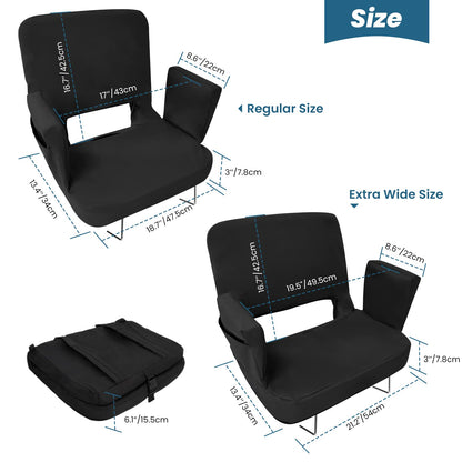 TOPSKY Stadium Seat with Back Support, Regular Size 18.7”Width (Seat 17”), 3 Reclining Positions, Wide Bleacher Seats with 2 Hook, Picnic Seat (Black)