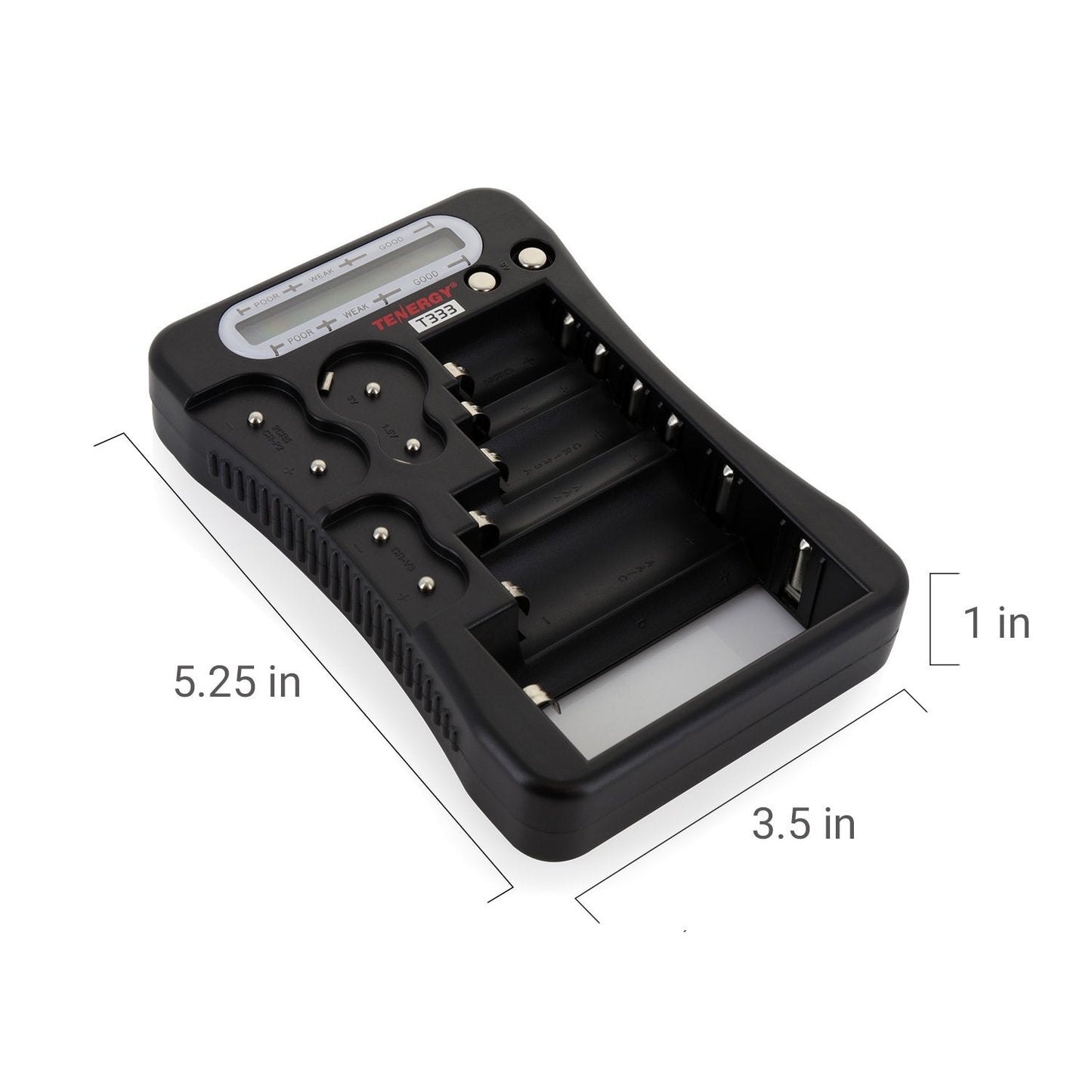 Tenergy T-333 Universal Battery Tester, LCD Display, Cell Checker, Multi-Purpose Small Battery Tester, for AA, AAA, C, D, 9V, CR123A, CR2, CRV3, 2CR5k CRP2, and Button Cell Batteries