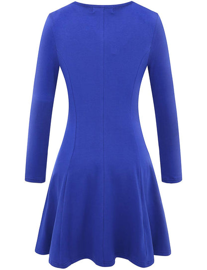 Aphratti Women's Long Sleeve Fall Dresses Casual Basic Crew Neck A-Line Fit and Flare Skater Dress X-Large Blue