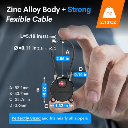 Forge TSA Approved Luggage Locks Ultra-Secure Dimple Key Cable Locks for Travel with Zinc Alloy Body- 6 Black Locks