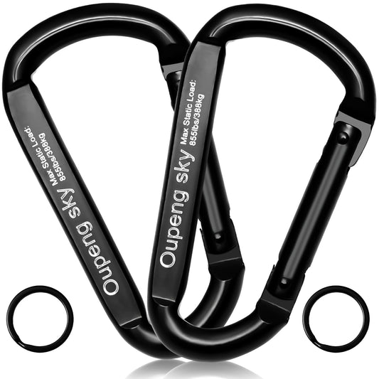 Carabiner Clip，855lbs，3" Iron Heavy Duty Caribeaners for Hammocks,Camping Accessories,Hiking,Keychain,Outdoors and Gym etc,Spring Snap Hook Carabiners for Dog Leash,Harness and Key Ring,2 PCS,Black