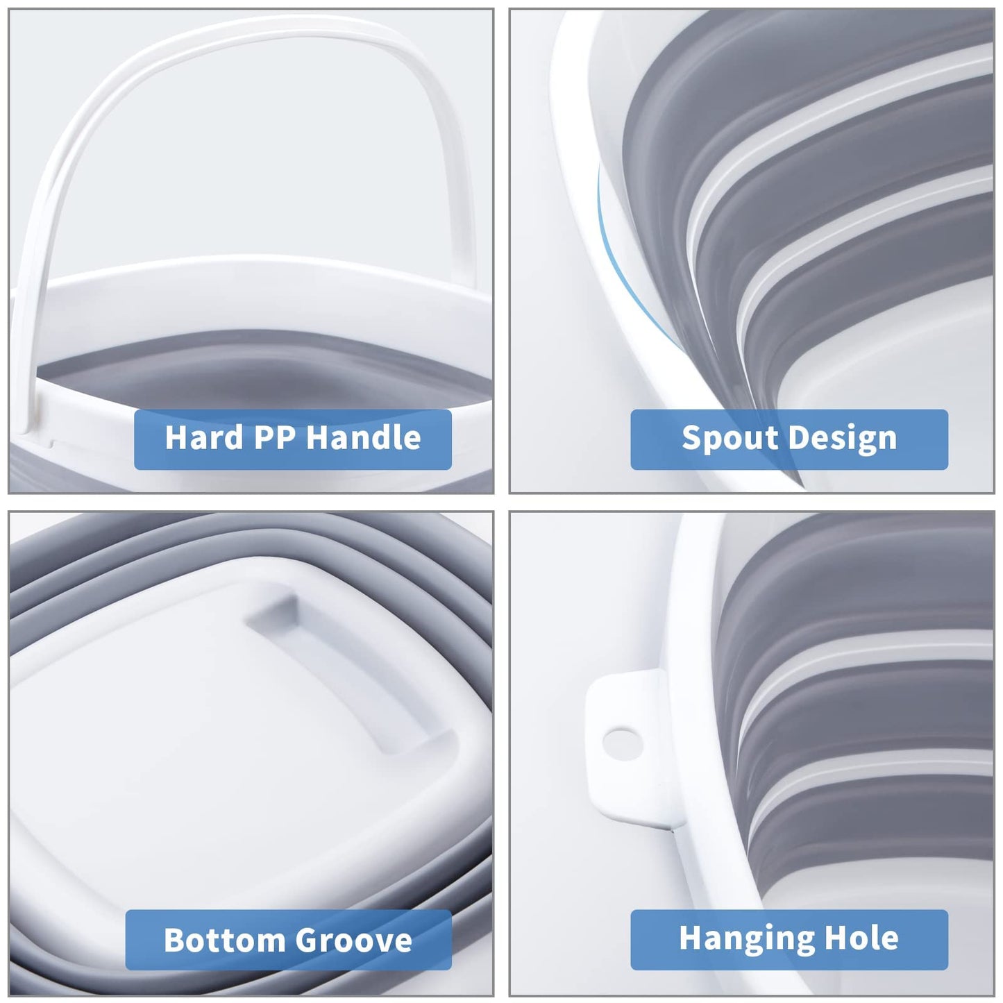 Craftend Collapsible Bucket 10L 2.6 Gallon Cleaning Bucket Mop Bucket Folding Foldable Portable Small Plastic Water Supplies for Outdoor Garden Camping Fishing Car Wash Space Saving Grey Square