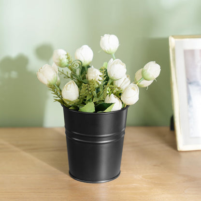 Dahey 10 Pcs Hanging Flower Pots Metal Iron Bucket Planter for Railing Fence Balcony Garden Home Decoration Flower Holders with Detachable Hooks, Black, 4 Inches