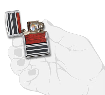 Zippo Wood Grain High Polish Chrome Pipe Pocket Lighter