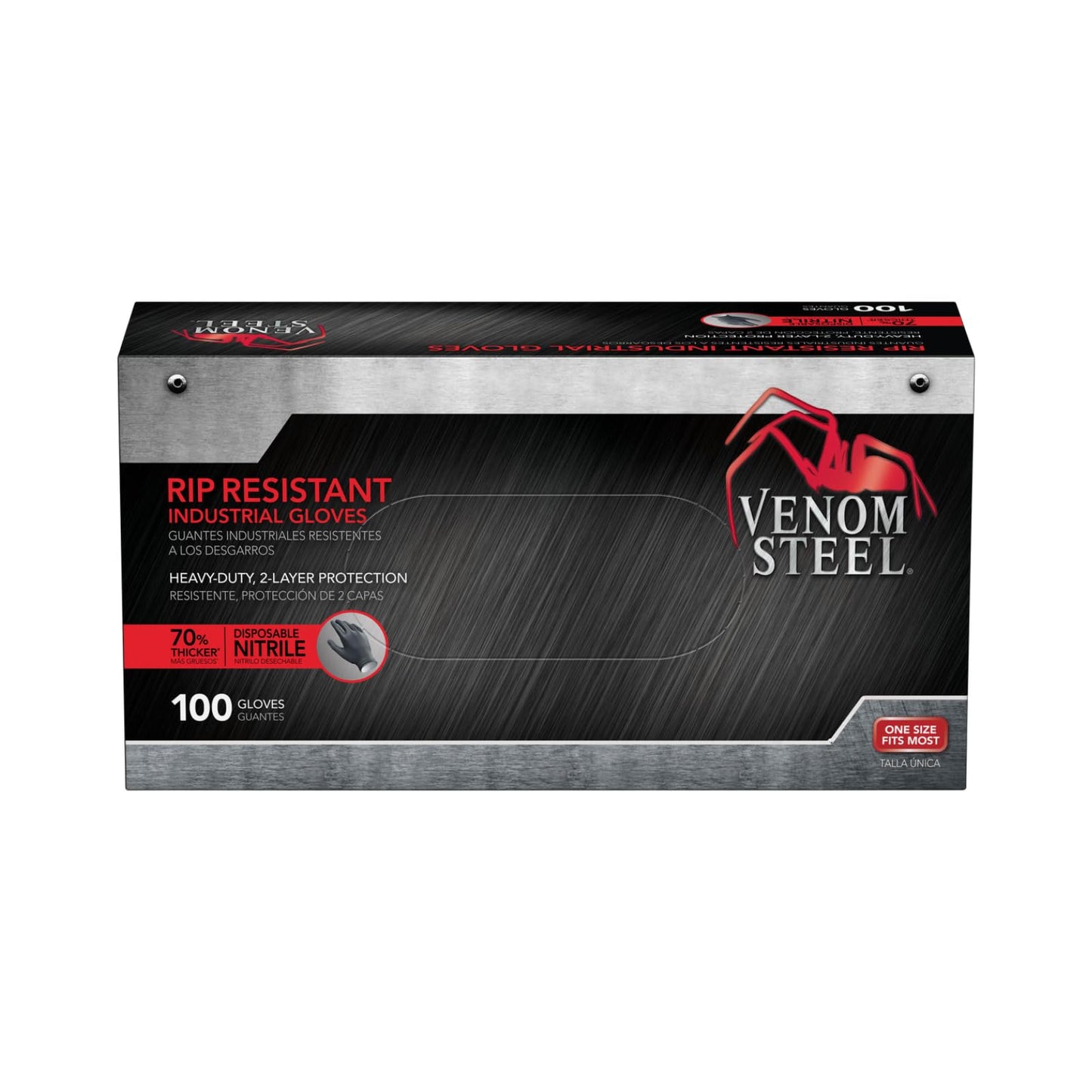 Venom Steel Industrial Nitrile Gloves, 6 mil, 2 Layer Rip Resistant, One Size Fits Most, 100 Count