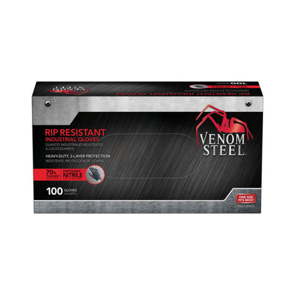 Venom Steel Industrial Nitrile Gloves, 6 mil, 2 Layer Rip Resistant, One Size Fits Most, 100 Count