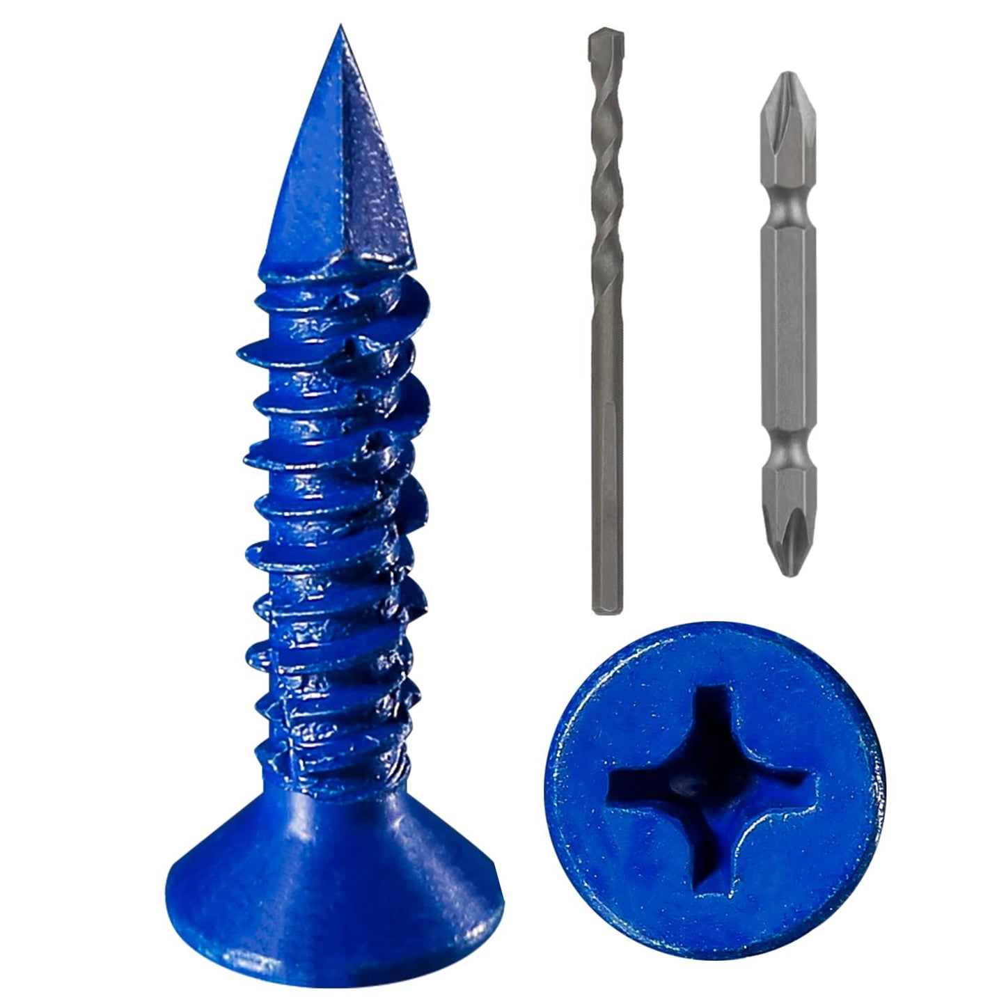 WenSilon(30 PCS) 3/16" x1-1/4 Concrete Screw Anchor Blue Flat Head for Anchoring to Masonry, Block or Brick Stucco