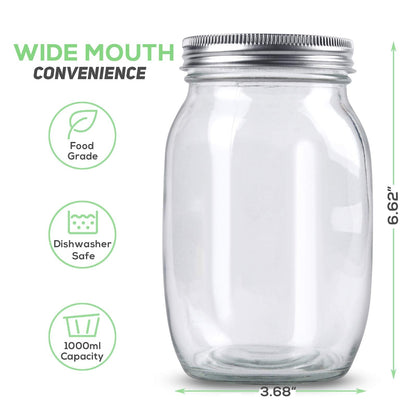 Sprouting Jar Kit-2 Wide Mouth Quart Mason Jars with 316 Stainless Steel Screen Sprout Lids, Drip Tray, Stand | Seed Sprouter Set for Growing Broccoli, Alfalfa, Mung Bean