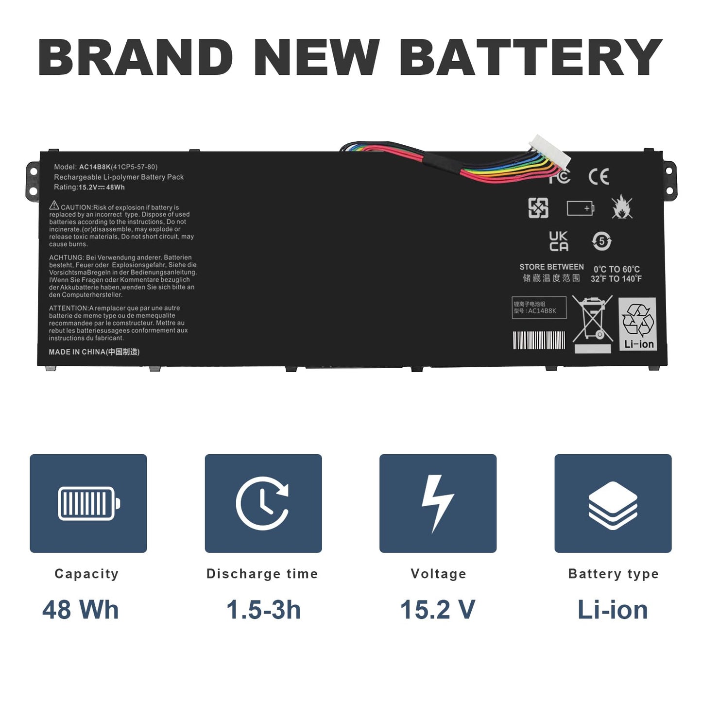 AC14B8K Laptop Battery for Acer Aspire R3-131T R5-471T R5-571T R5-571TG E3-111 E3-112 ES1-511 ES1-512 ES1-531 ES1-520 ES1-111M R7-371T R7-372T V3-111 fits KT.0040G.004, KT0030G.004, 3ICP5/57/80