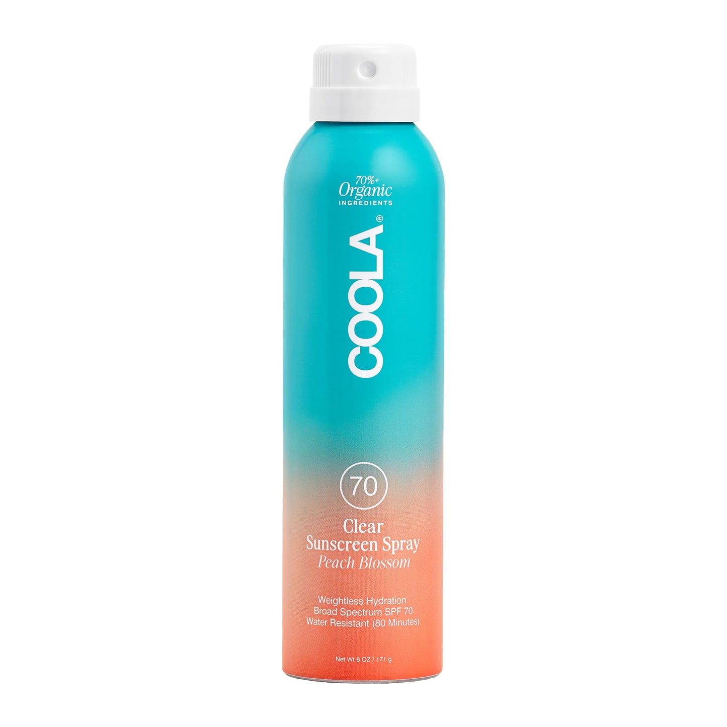 COOLA Organic Sunscreen SPF 70 Sunblock Spray, Dermatologist Tested Skin Care for Daily Protection, Vegan and Gluten Free, Peach Blossom, 6 Fl Oz