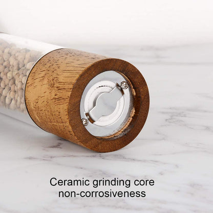 Premium Acrylic Salt and Pepper Grinder Set, Manual Salt and Pepper Mills- Wooden Shakers with Adjustable Ceramic Core-Salt Grinder and Pepper Mill -8 Inches-Pack of 2
