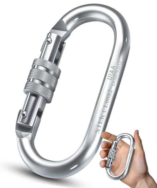Climbing Carabiner – UIAA CE Rated 25kN/5620LB – Heavy Duty Twist Locking Carabiner Clip - Industrial Strength Large Steel Oval Carabiners - Rock Climbing Caribeener Clips for Rigging, Ropes