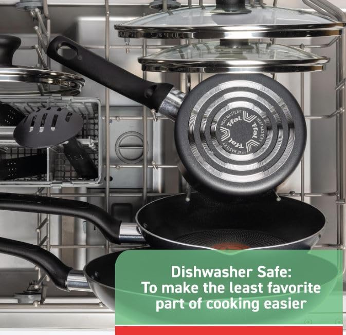 T-fal Specialty Nonstick Saute Pan with Glass Lid 5 Quart, Oven Broiler Safe 350F, Cookware, Deep Frying Pan with Handle, Skillet, Kitchen, Pots and Pans, Dishwasher Safe, Black