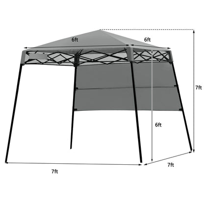 Tangkula 7x7 Ft Pop Up Canopy, Slant Leg Outdoor Tent with Carry Bag & 4 Stakes, Compact Portable for Hiking Camping Fishing & Picnic (7'x7' Base, 6'x6' Top)