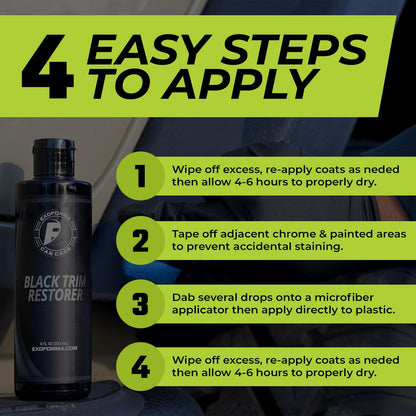 ExoForma Black Trim Restorer - Unique Dye-Infused Formula Lasts 6+ Months - Restores Factory Black to Plastic Trim - Protects Against UV Rays, Helps Conceal Scratches & Scuff Marks - Works in Seconds
