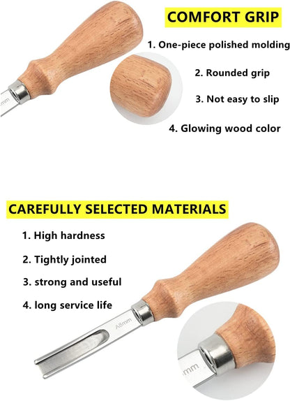 XILEWHZF Leather Edge Skiving Beveler Tool Set,French Beveler,Wide Mouth Leathercraft Edge Skiving Beveler Leather Edge Trimmer with Wooden Handle Four Sizes(4mm,6mm,8mm and 10mm)