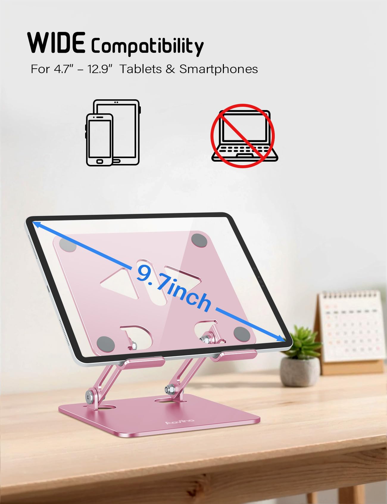 Aoviho Tablet Stand Holder for Desk, Adjustable Desktop Tablet Holder, Foldable Aluminum Tablet Mount for iPad pro 12.9, iPad Air Mini, Samsung Galaxy Tabs Z Fold Kindle Fire,4-12 inch, Rose Gold