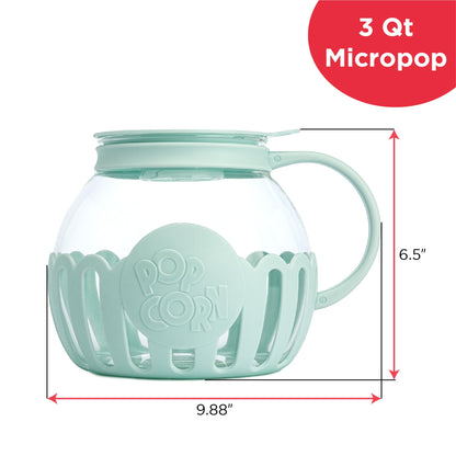 Ecolution Patented Micro-Pop Microwave Popcorn Popper with Temperature Safe Glass, 3-in-1 Lid Measures Kernels and Melts Butter, Made Without BPA, Dishwasher Safe, 3-Quart, Aqua