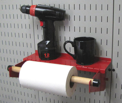 Wall Control Pegboard Paper Towel Holder and Dowel Rod Shelf Assembly for Wall Control Pegboard and Slotted Tool Board - Red