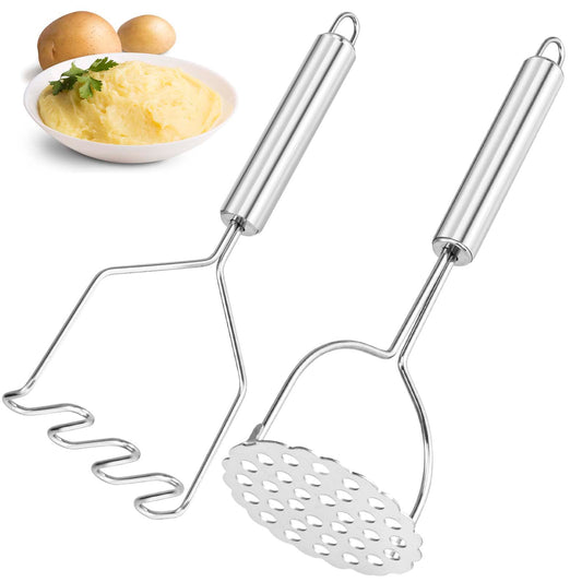 VOOVAO 2 Pcs Potato Masher for Potatoes, Heavy Duty Stainless Steel Integrated Kitchen Tool