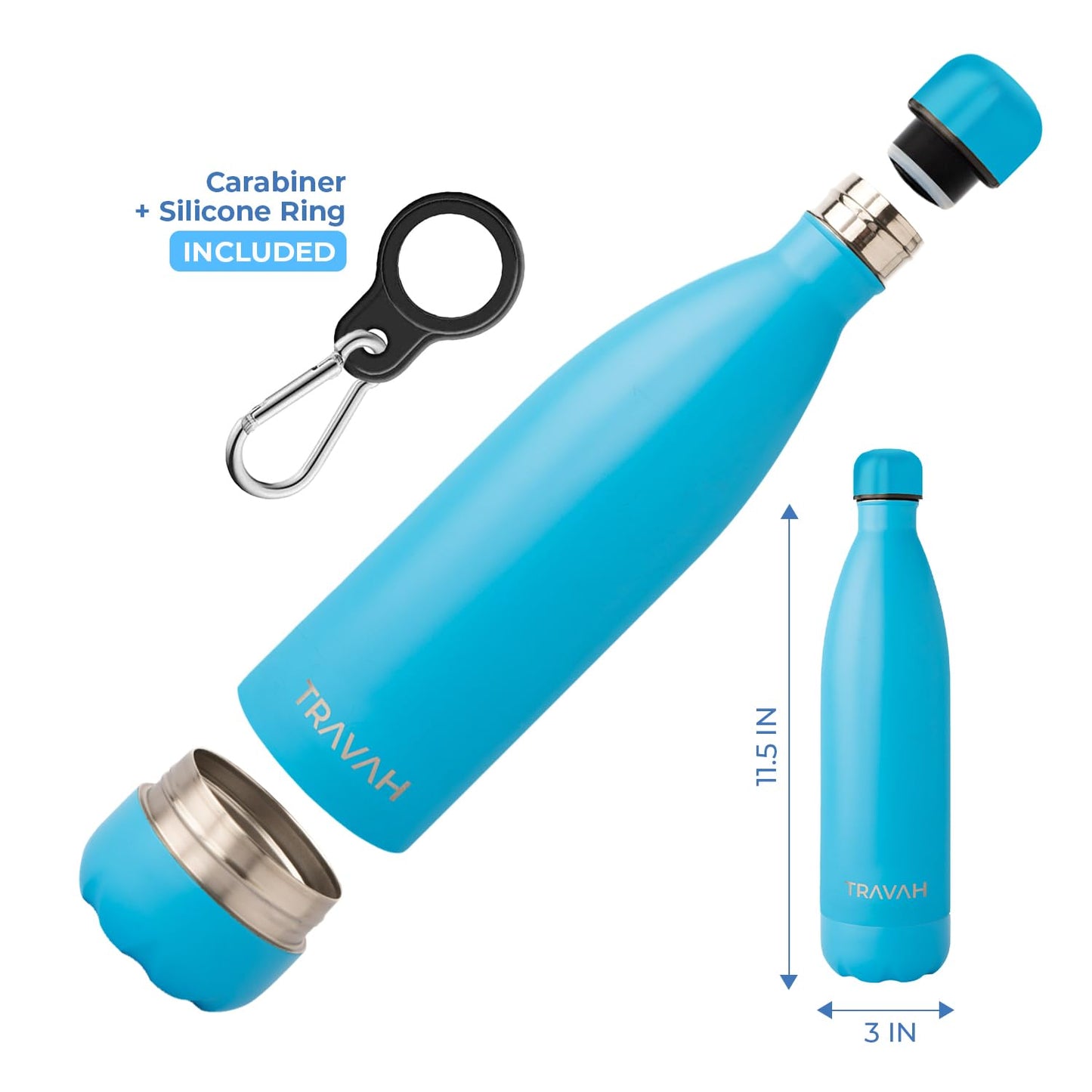 Travah Stainless Steel Diversion Water Bottle with Hidden Storage for Valuables - Insulated, Leakproof and BPA Free - 17oz (Light Blue)