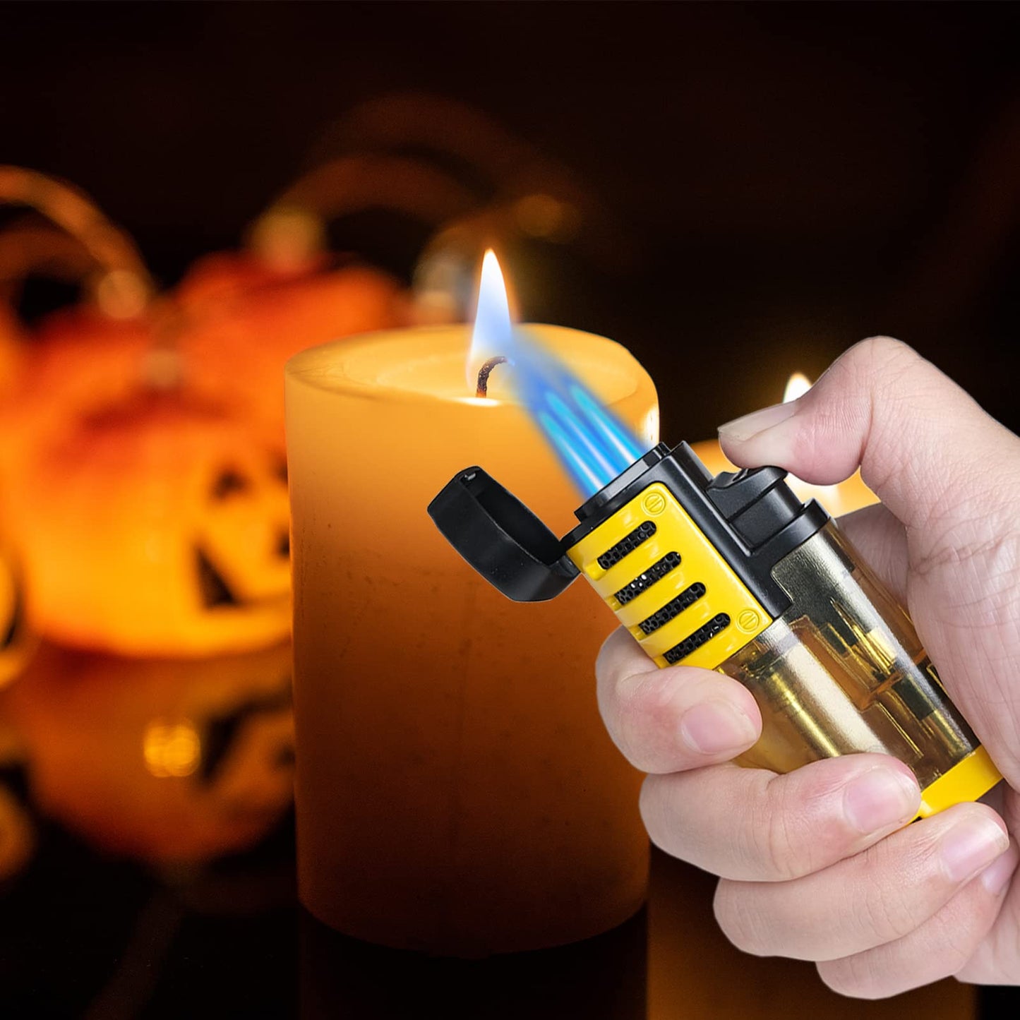 Zoocura Torch Lighter 2 Pack Triple Jet Flame Butane Torch Lighters Refillable Butane Gas Lighters Windproof Adjustable 3 Flame Lighter for Christmas (Without Gas)