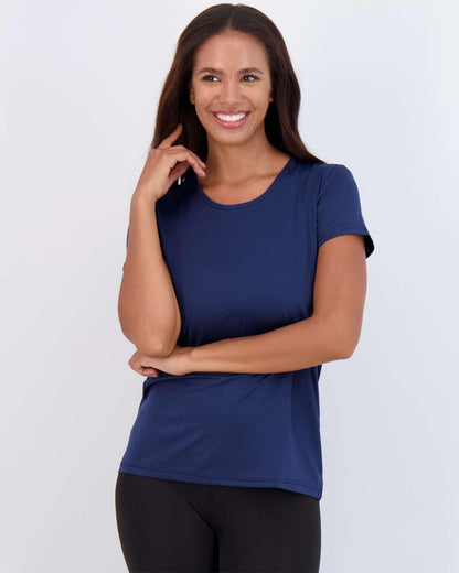 Real Essentials 5 Pack: Women's Short Sleeve T-Shirts Workout Tops Fitness Pilates Gym Activewear Athletic (Plus Available), Set 6, M, Pack of 5