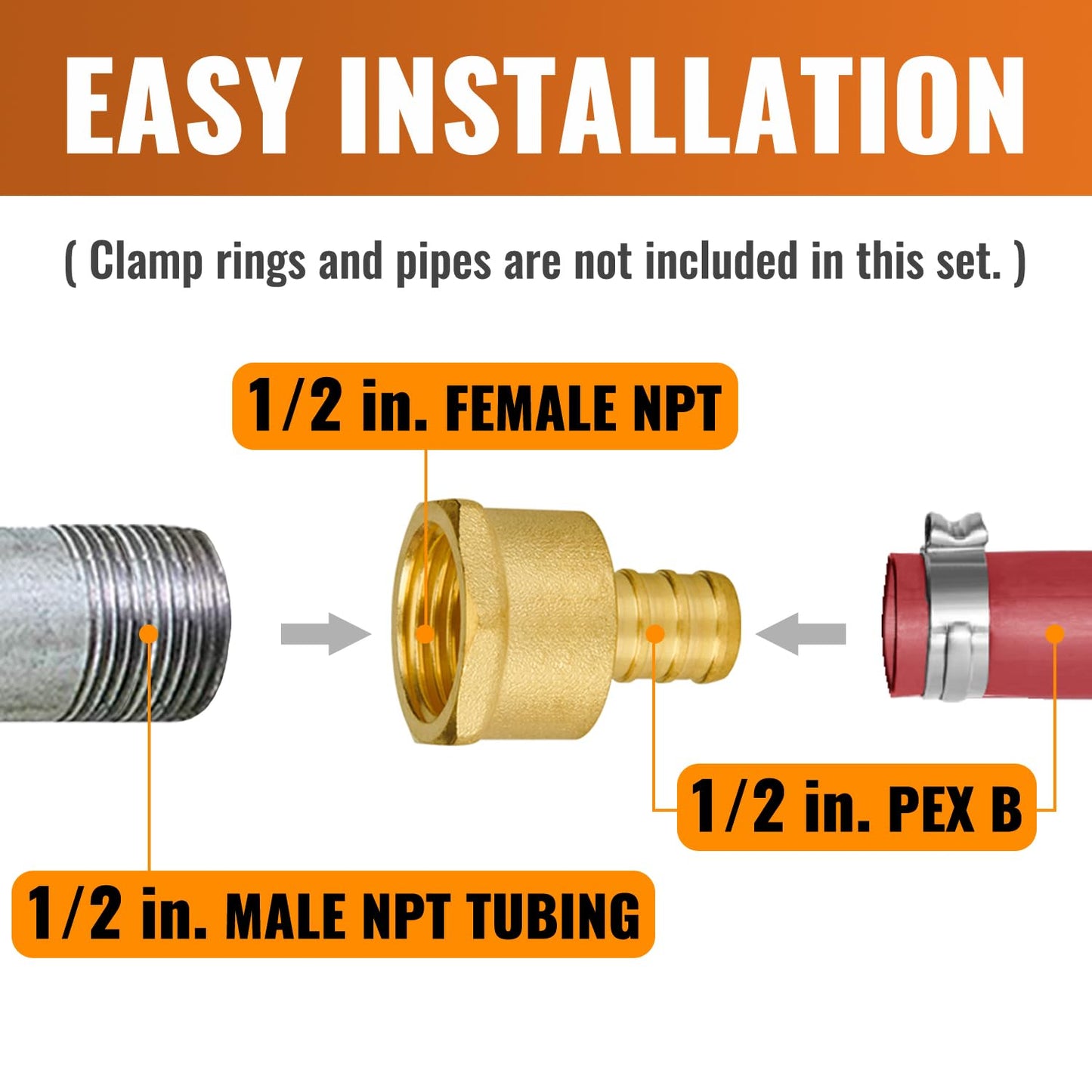 SUNGATOR 6-Pack 1/2" PEX to 1/2" Female NPT Brass Fittings, UPC Certified