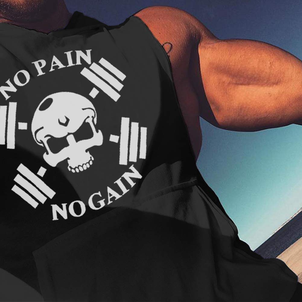 SZKANI Mens Skull Print Sleeveless Fitness Vest Bodybuilding Stringers Workout Tank Tops (X-Large, Black(Double Dumbbell))