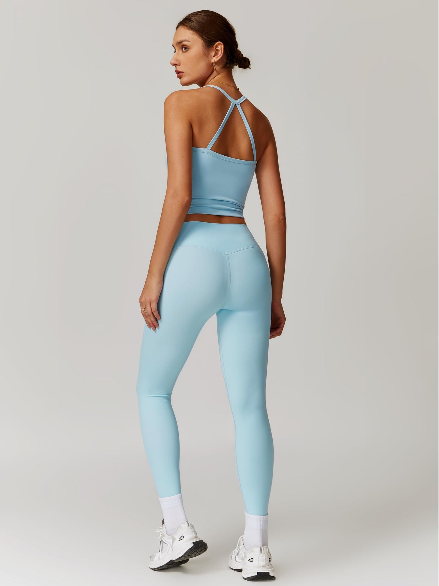 Womens Workout Sets Two Piece Seamless Stretch Cross Back Tank Top Matching Tummy Control High Waist Leggings Set 2 Piece For Women Gym Yoga Active Wear Outfits Athletic Work Out Clothes Blue S