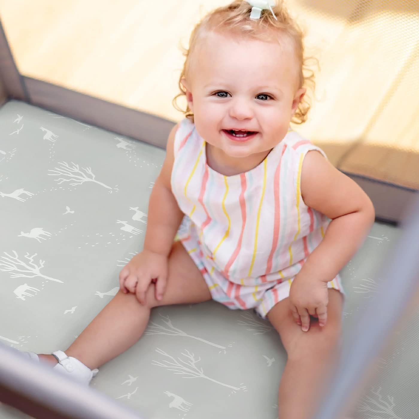 Stretchy Ultra Soft Jersey Knit Pack n Play Sheets Set 3 Pack, Portable/Mini Crib Sheets for Girls and Boys, Universal Fit for Pack N Plays Safe and Snug, Stylish African Savannah Animals Pattern