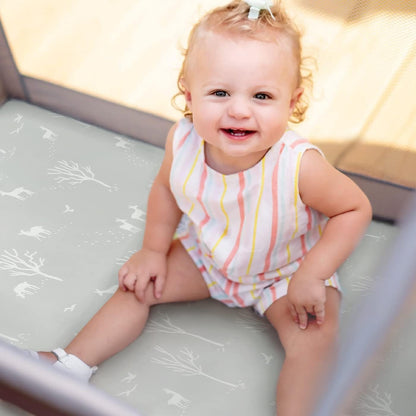 Stretchy Ultra Soft Jersey Knit Pack n Play Sheets Set 3 Pack, Portable/Mini Crib Sheets for Girls and Boys, Universal Fit for Pack N Plays Safe and Snug, Stylish African Savannah Animals Pattern