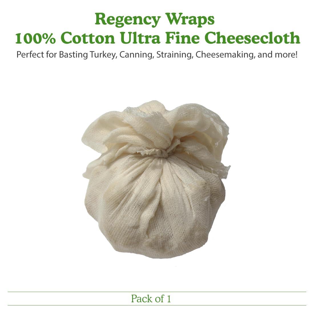Regency Wraps 100% Cotton Ultra Fine Natural Cheese Cloth, 9 sq.ft 36" X36" 1pc, Chef Grade for Basting Turkey, Canning, Straining, Cheesemaking