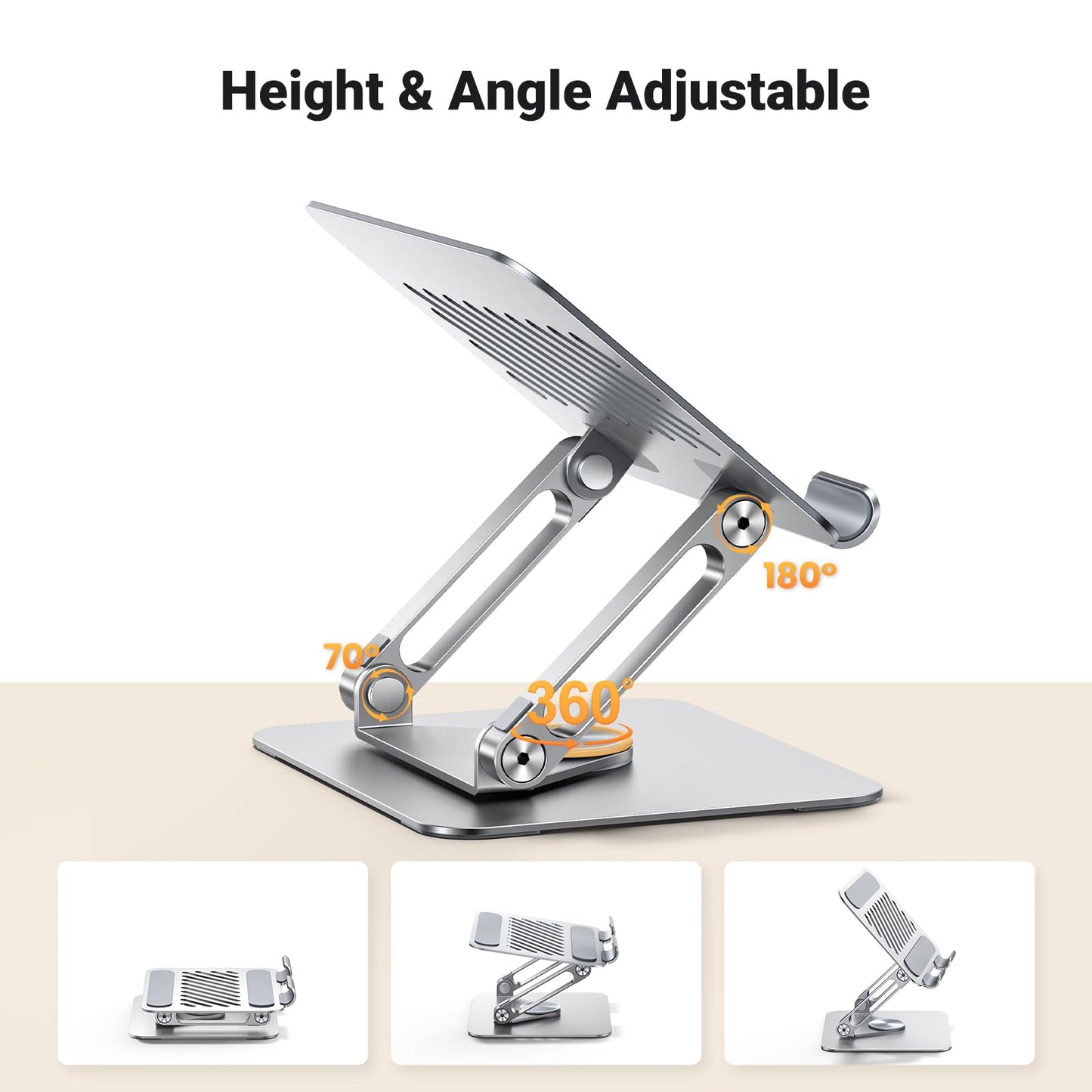 UGREEN Tablet Stand Holder for Desk with 360° Rotating Base Aluminum Dual Rod Support Adjustable Home Office Accessories Compatible with iPad Pro 13 12 11 Air Mini 5 4 3 Phone E-Reader Silver