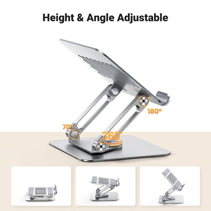UGREEN Tablet Stand Holder for Desk with 360° Rotating Base Aluminum Dual Rod Support Adjustable Home Office Accessories Compatible with iPad Pro 13 12 11 Air Mini 5 4 3 Phone E-Reader Silver