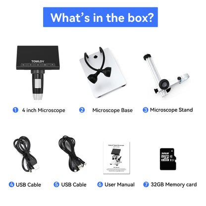 TOMLOV 1000X Coin Microscope with 4.3" Screen, Digital Microscope Magnifier with LED Lights, Metal Stand, PC View, Photo/Video, 32GB SD Card, Windows, macOS Compatible, DM4S