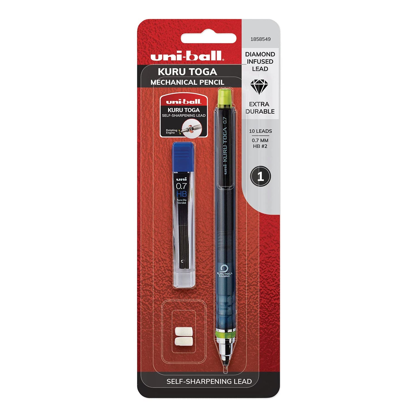 uni-ball Kuru Toga Mechanical Pencil with 0.7 mm Lead Refills & Pencil Erasers, HB #2