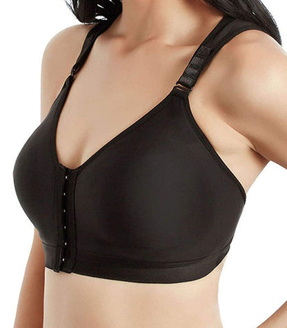 SHAPERX Women's Post-Surgical Front Closure Sports Bra Adjustable Wide Strap Racerback Support Bra,SZ83288-Black-L