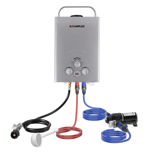 Tankless Water Heater, Camplux 1.58 GPM Propane Portable Water Heater With Pump Kit, Gray, BW158GP60